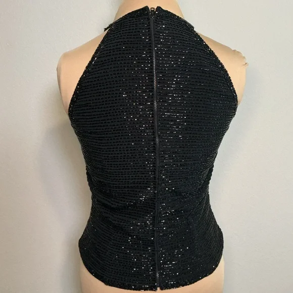 Vintage Black Sequin Halter Tank Top - Picture 2 of 8